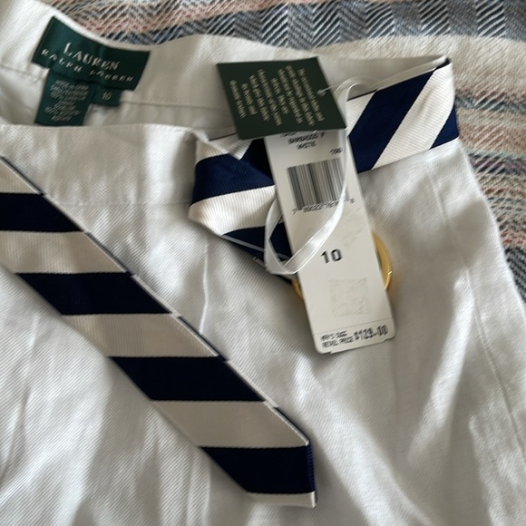 NWT Lauren Ralph Lauren White Linen Belted Pants - Picture 9 of 9